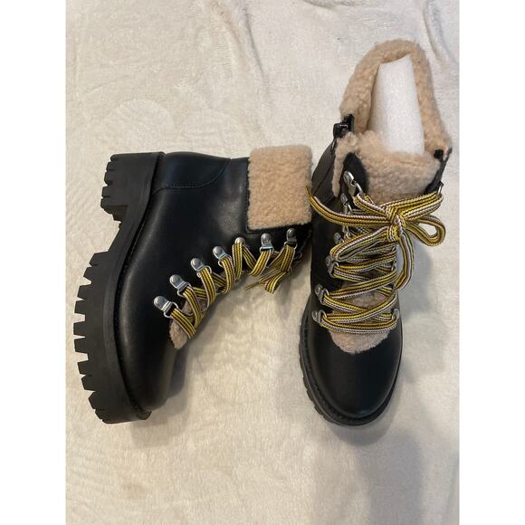 NWOB STEVE MADDEN Aniko Winter Boots Black 5M Platform Lug Sole Faux Fur - Picture 3 of 8